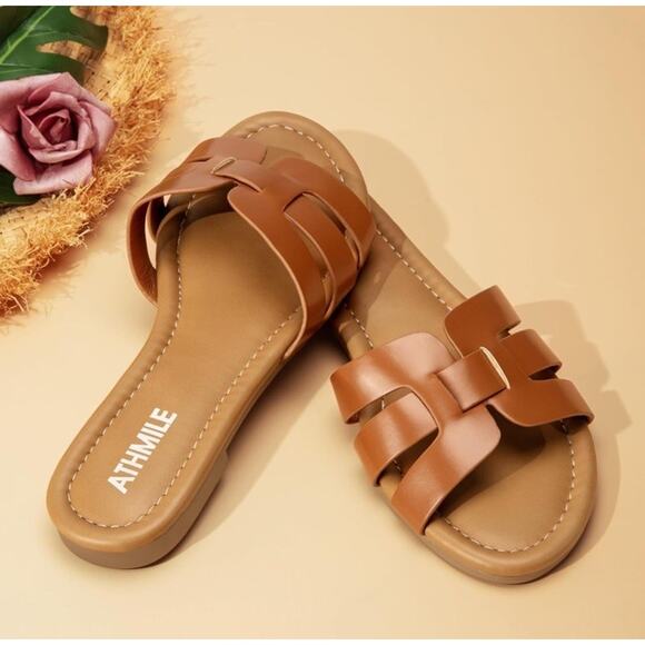 Athmile Dressy Flat Beach Casual Summer Slip-on Sandals - Brown - Size 11 - Picture 6 of 7